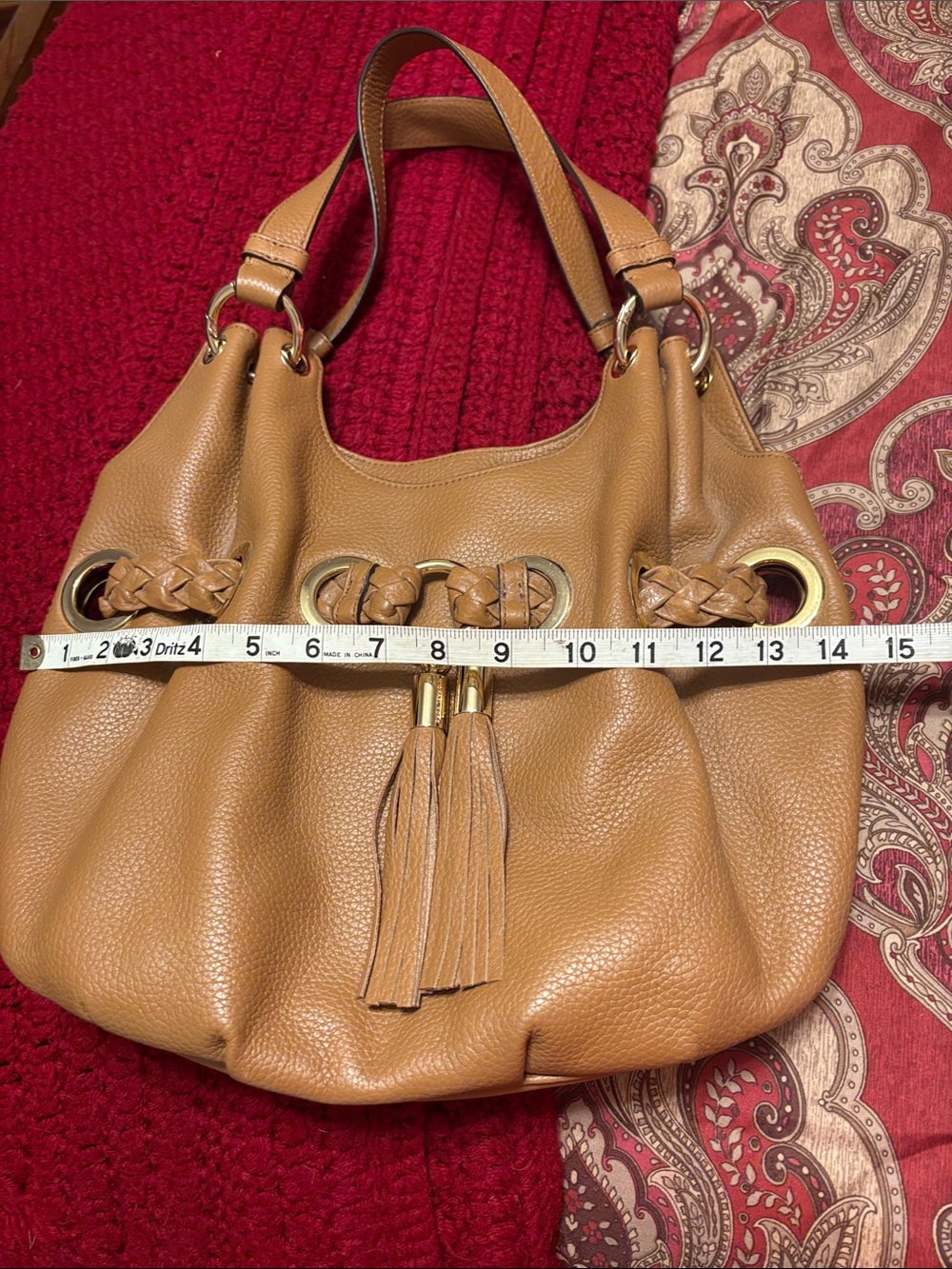 Michael Kors Cognac Brown Pebbled Leather Hobo with Tassel - Picture 11 of 13